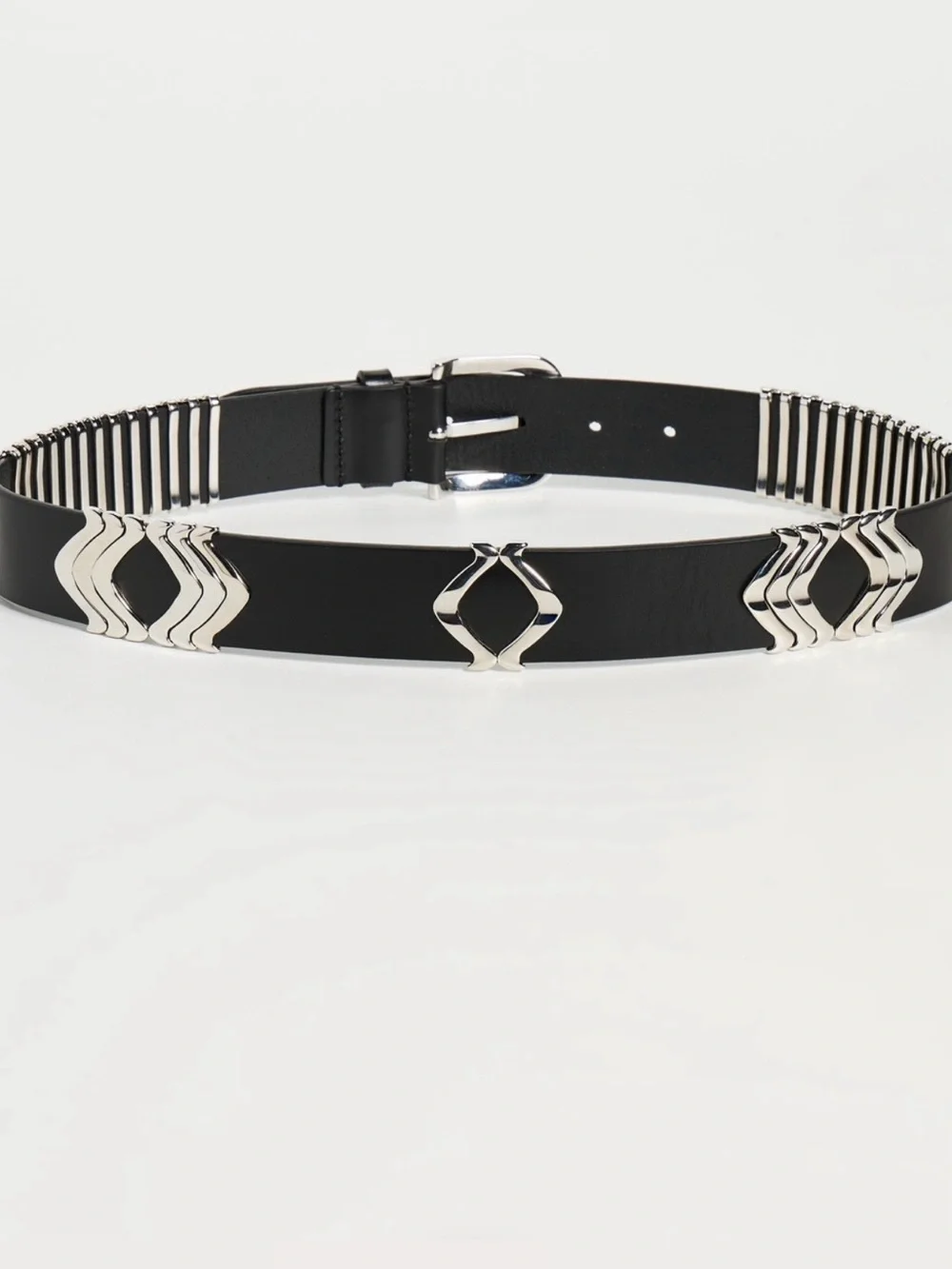 Isabel Marant Black Leather Belt with Silver Chevron Accents